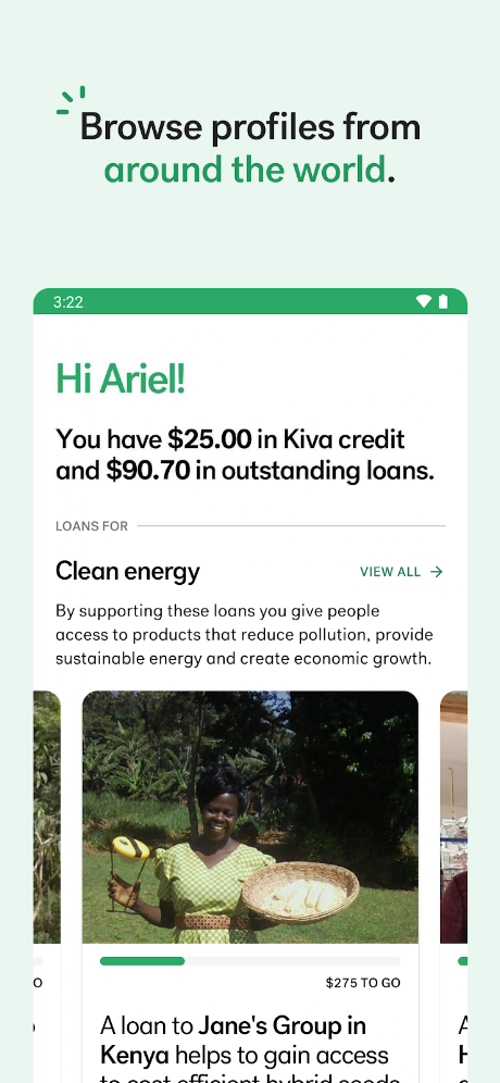 Kiva app — browse borrower profiles