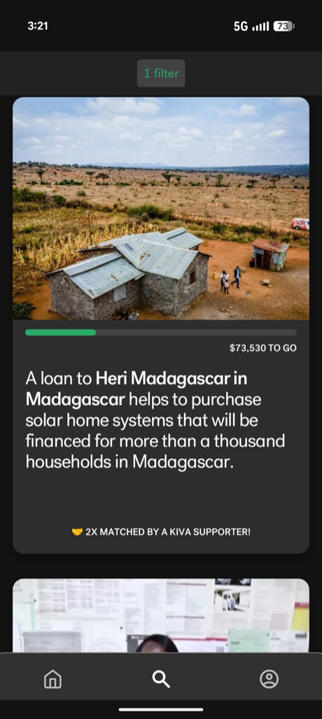 Kiva app — a solar home systems loan in Madagascar