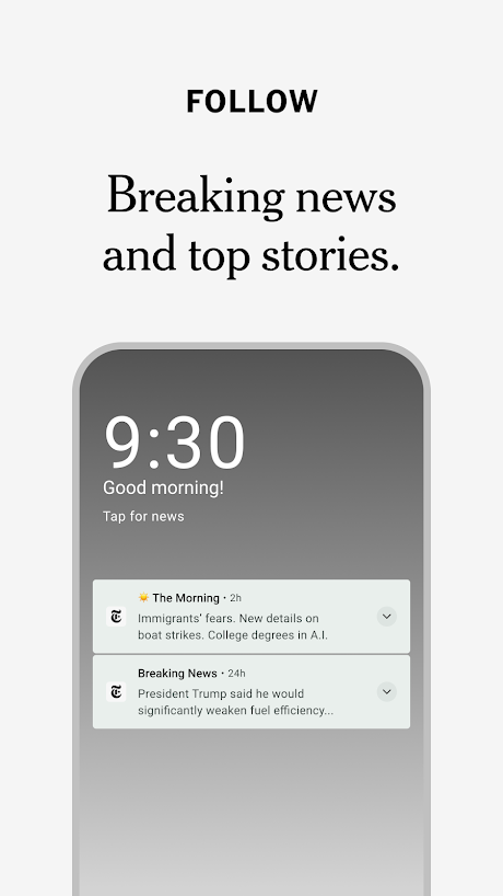 The New York Times app — breaking news notifications